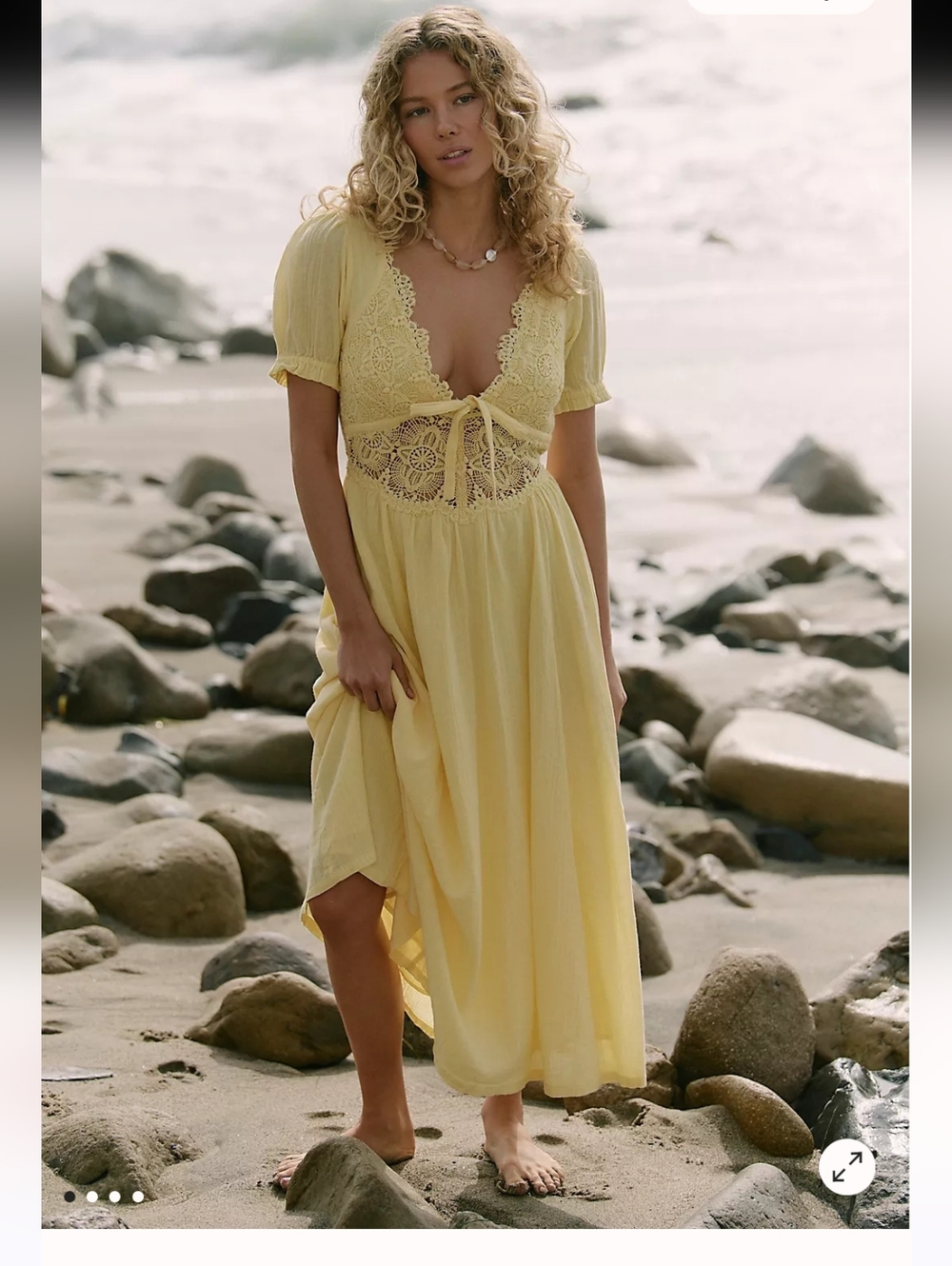 Free People Pale Yellow Lace Midi Dress